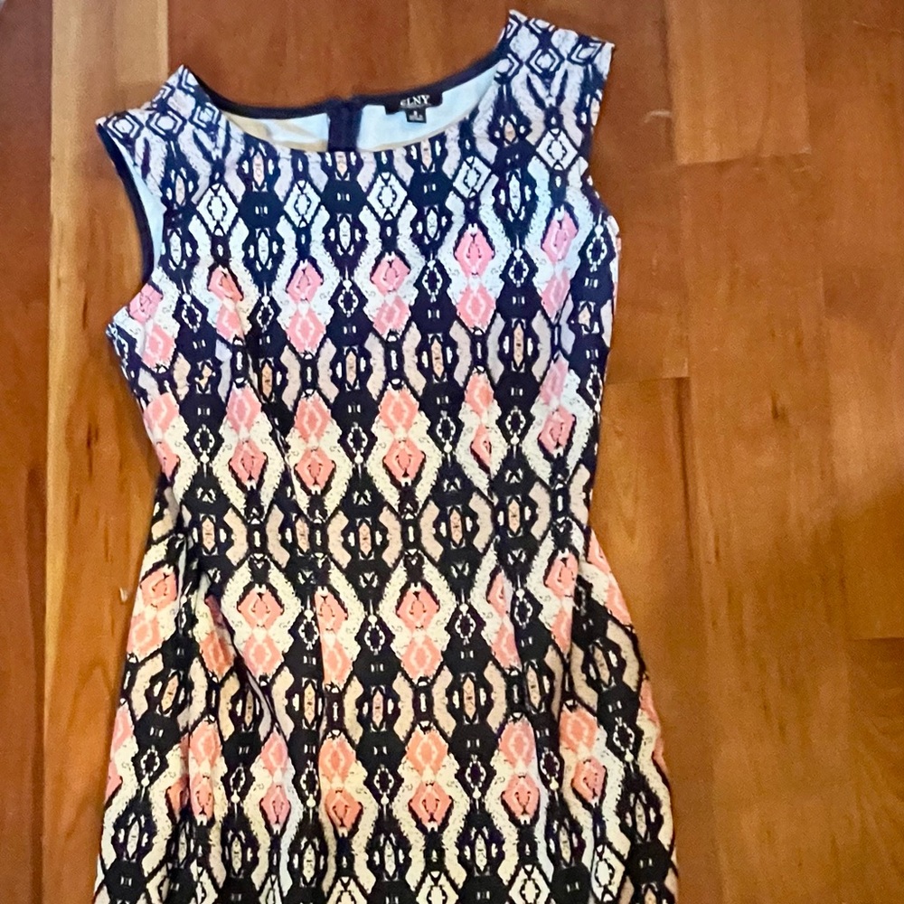 SLNY Black and Pink Patterned Midi Dress